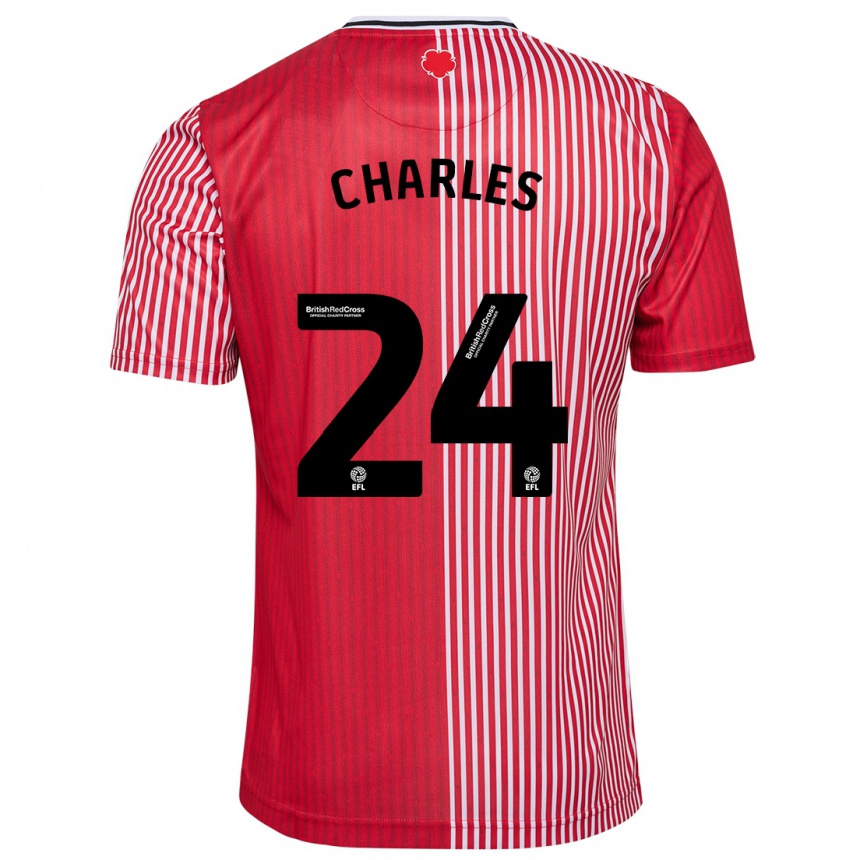 メンズフットボールシェイ・チャールズ#24赤ホームシャツ2023/24ジャージーユニフォーム