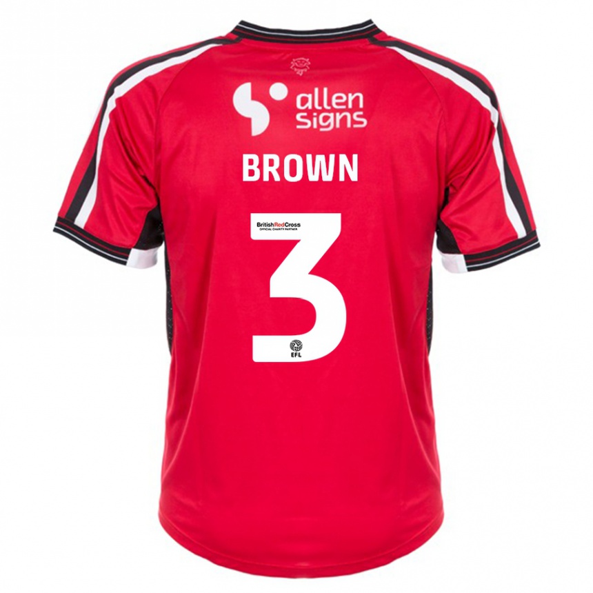 メンズフットボールジェイデン・ブラウン#3赤ホームシャツ2023/24ジャージーユニフォーム