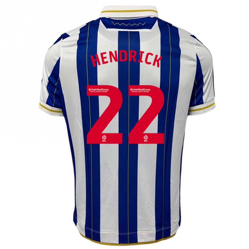 メンズフットボールジェフ・ヘンドリック#22ブルーホワイトホームシャツ2023/24ジャージーユニフォーム