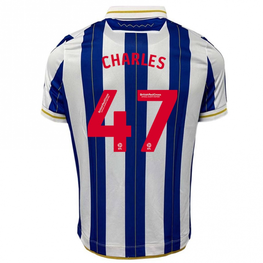 メンズフットボールピアス・チャールズ#47ブルーホワイトホームシャツ2023/24ジャージーユニフォーム