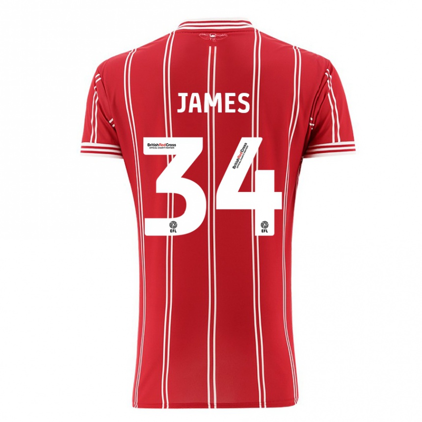 メンズフットボールジョセフ・ジェームス#34赤ホームシャツ2023/24ジャージーユニフォーム