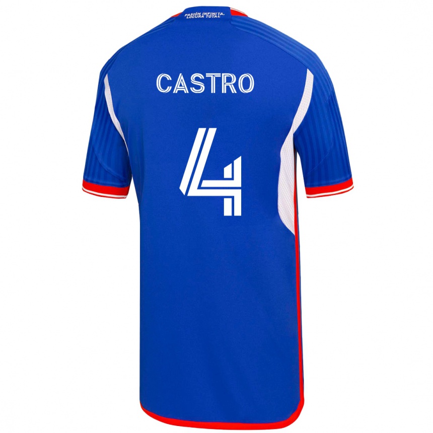 メンズフットボールホセ・カストロ#4青ホームシャツ2023/24ジャージーユニフォーム