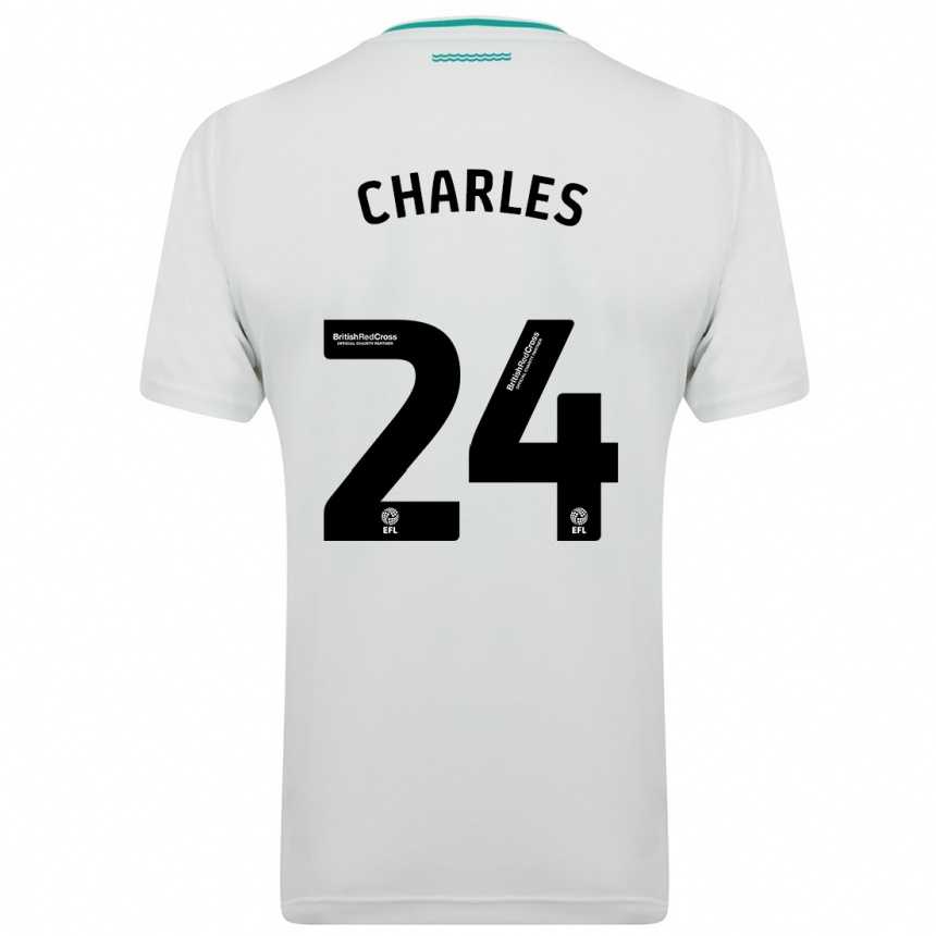 メンズフットボールシェイ・チャールズ#24白アウェイシャツ2023/24ジャージーユニフォーム