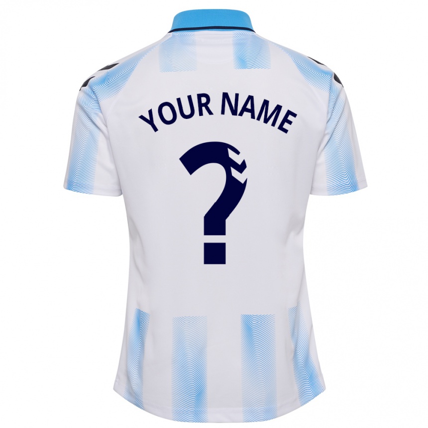 レディースフットボールあなたの名前#0白青ホームシャツ2023/24ジャージーユニフォーム