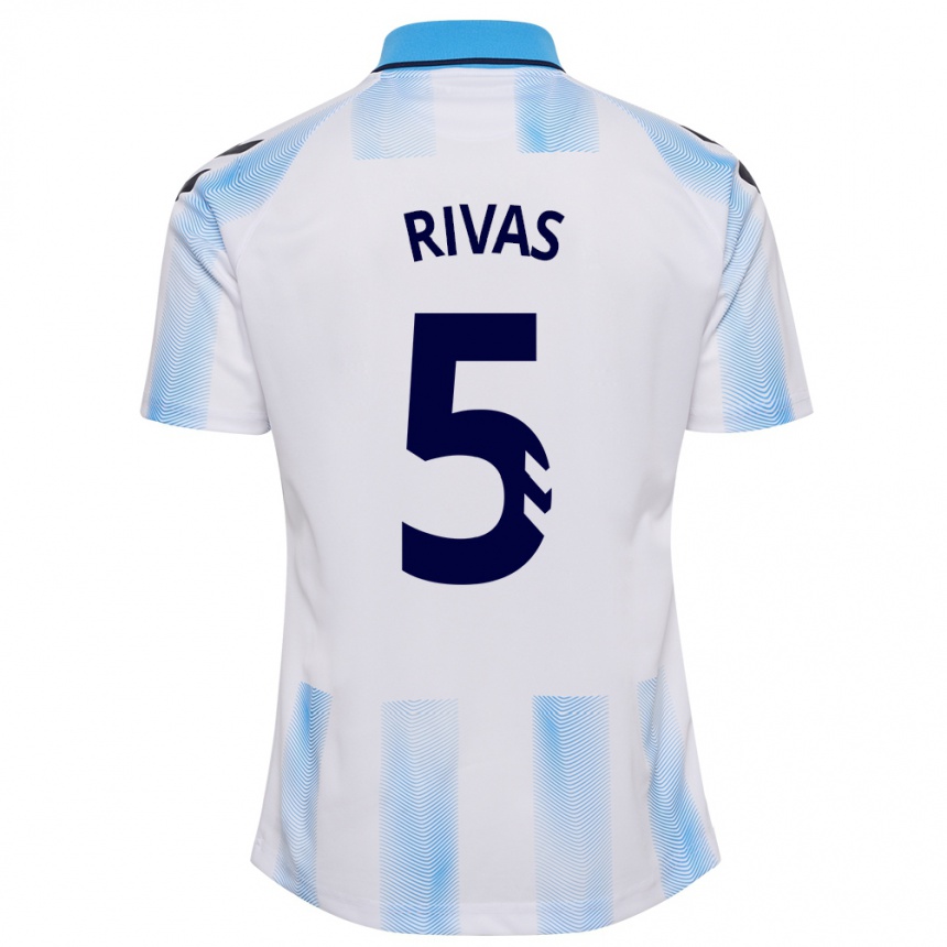 レディースフットボールフアン・デ・ディオス・リバス#5白青ホームシャツ2023/24ジャージーユニフォーム