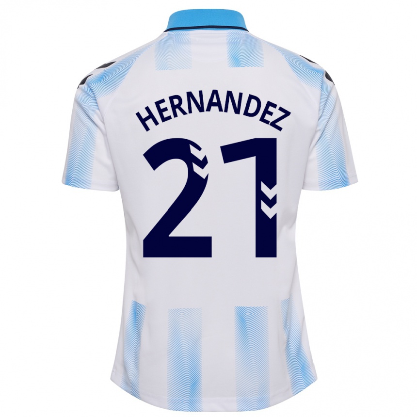 レディースフットボールフアン・ヘルナンデス#21白青ホームシャツ2023/24ジャージーユニフォーム