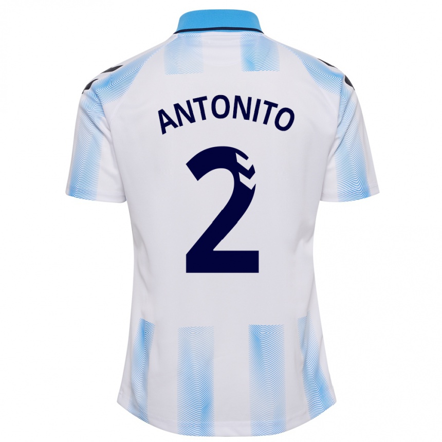 レディースフットボールアントニオ・ラミロ・ペレス#2白青ホームシャツ2023/24ジャージーユニフォーム