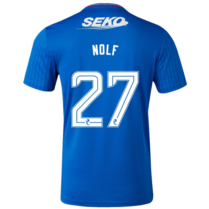 レディースフットボールマディー・ノルフ#27青ホームシャツ2023/24ジャージーユニフォーム