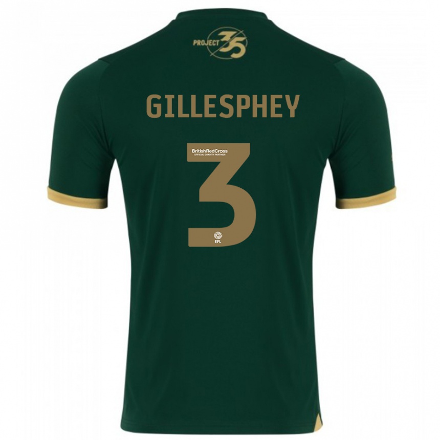 レディースフットボールマコーレー・ギレスフィー#3緑ホームシャツ2023/24ジャージーユニフォーム