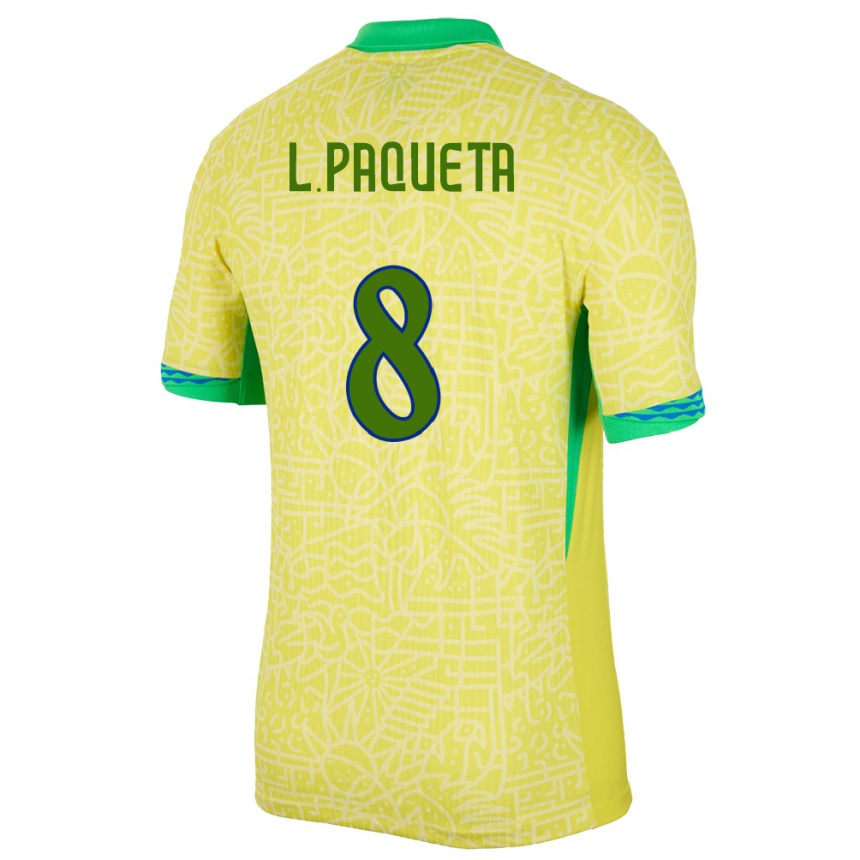 キッズフットボールブラジルルーカス・パケタ#8黄ホームシャツ24-26ジャージーユニフォーム
