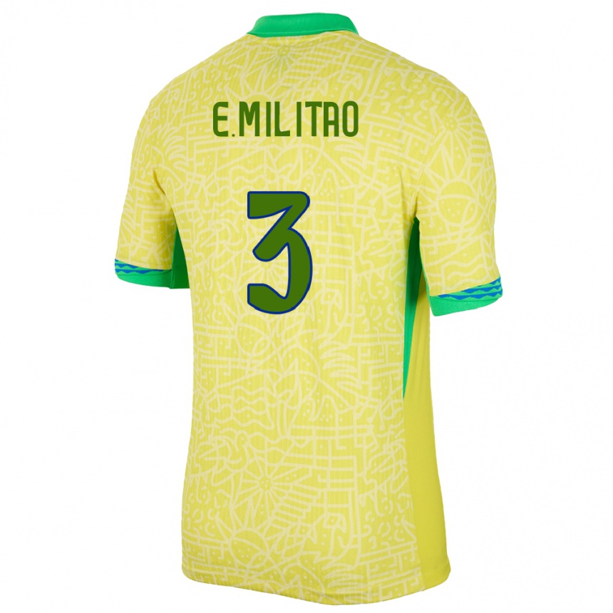 キッズフットボールブラジルエデル・ガブリエウ・ミリトン#3黄ホームシャツ24-26ジャージーユニフォーム
