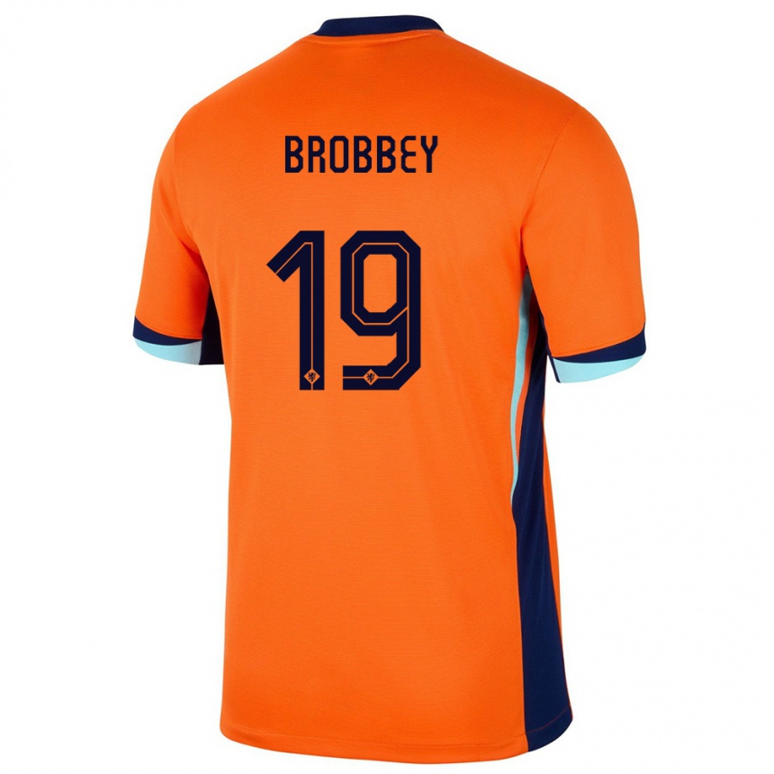 キッズフットボールオランダブライアン・ブロビー#19オレンジホームシャツ24-26ジャージーユニフォーム
