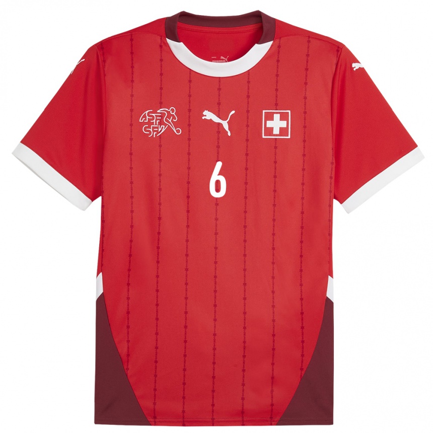 キッズフットボールスイスデニス・ザカリア#6赤ホームシャツ24-26ジャージーユニフォーム