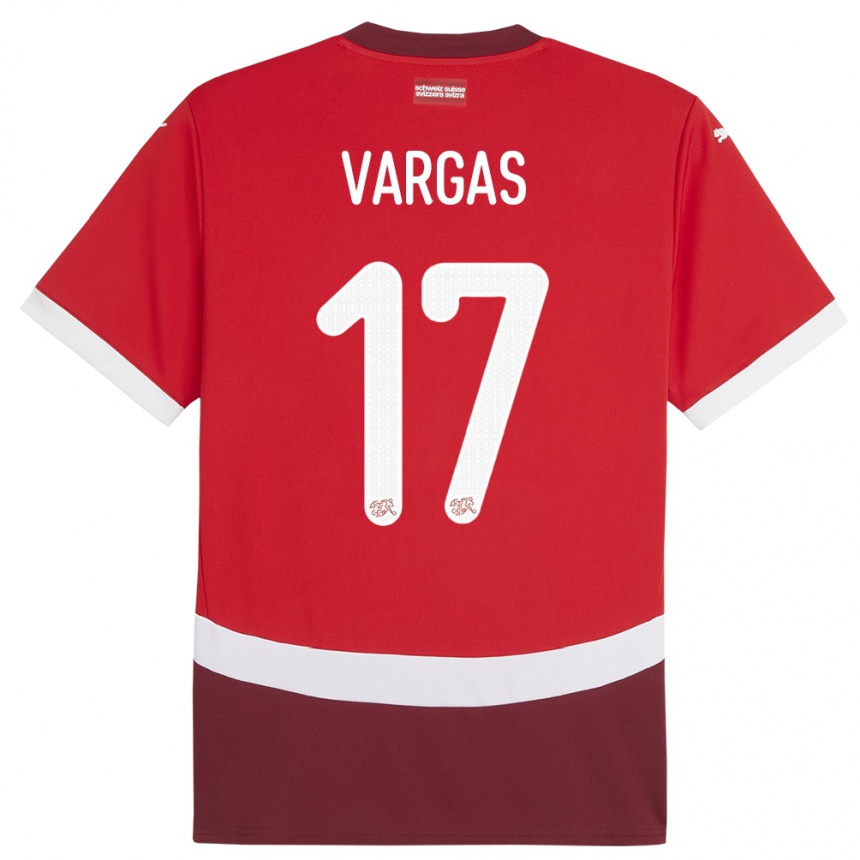 キッズフットボールスイスルベン・バルガス#17赤ホームシャツ24-26ジャージーユニフォーム