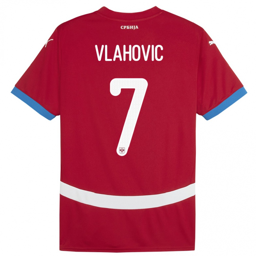 キッズフットボールセルビアドゥシャン・ヴラホヴィッチ#7赤ホームシャツ24-26ジャージーユニフォーム