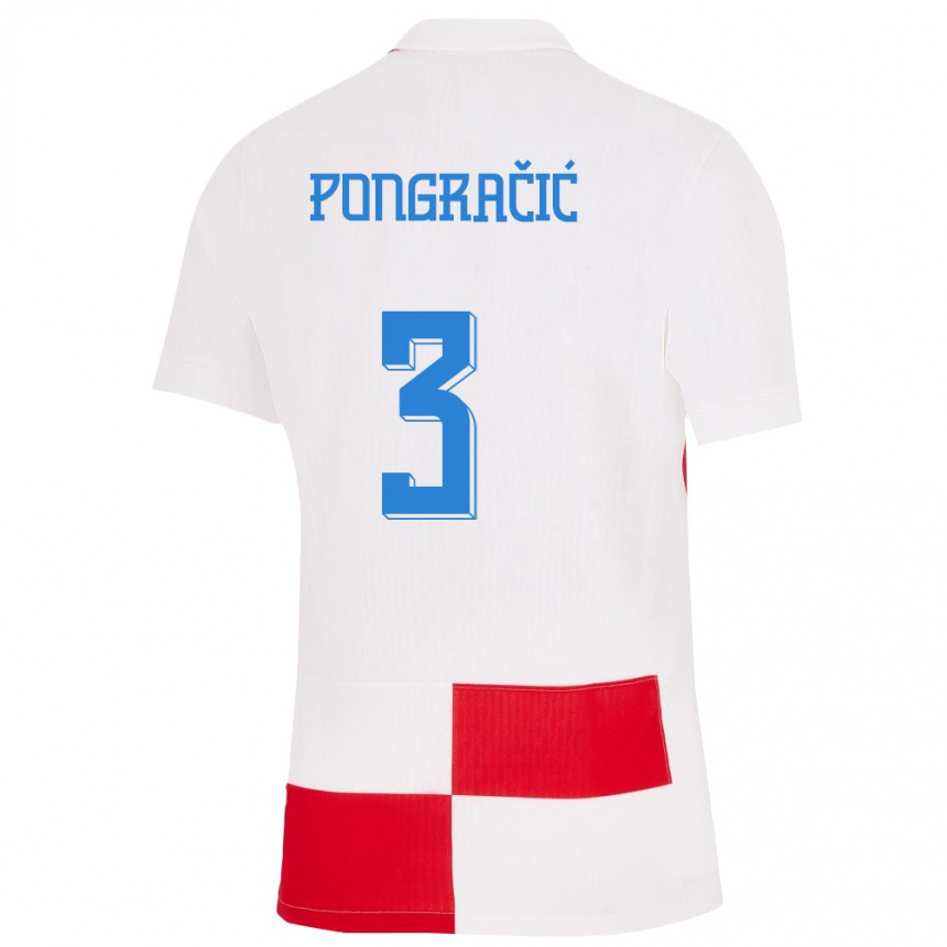 キッズフットボールクロアチアマリン・ポングラチッチ#3赤、白ホームシャツ24-26ジャージーユニフォーム