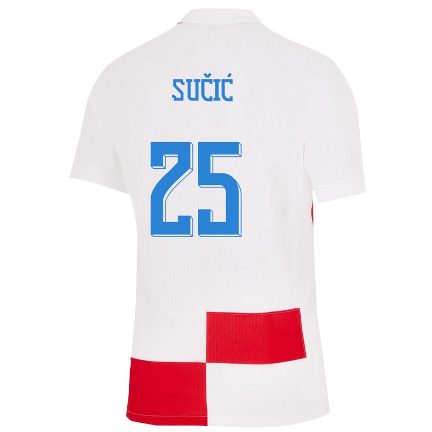 キッズフットボールクロアチアルカ・スチッチ#25赤、白ホームシャツ24-26ジャージーユニフォーム