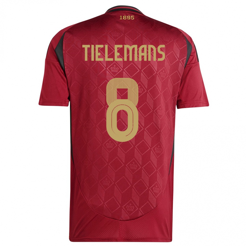 キッズフットボールベルギーユーリ・ティーレマンス#8ブルゴーニュホームシャツ24-26ジャージーユニフォーム