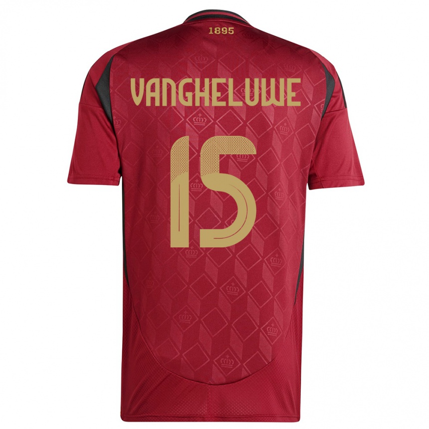 キッズフットボールベルギーJody Vangheluwe#15ブルゴーニュホームシャツ24-26ジャージーユニフォーム