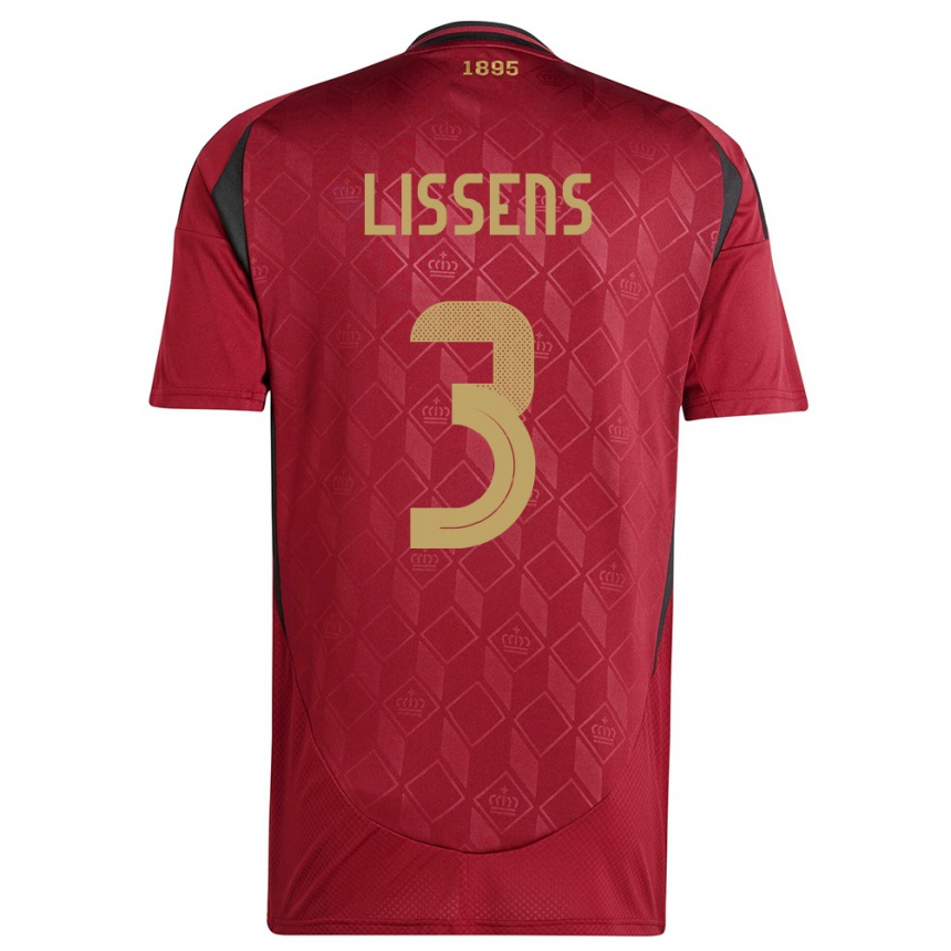 キッズフットボールベルギーLucas Lissens#3ブルゴーニュホームシャツ24-26ジャージーユニフォーム