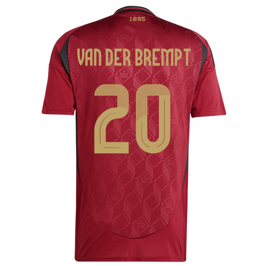 キッズフットボールベルギーイグニス・ファン・デル・ブレント#20ブルゴーニュホームシャツ24-26ジャージーユニフォーム