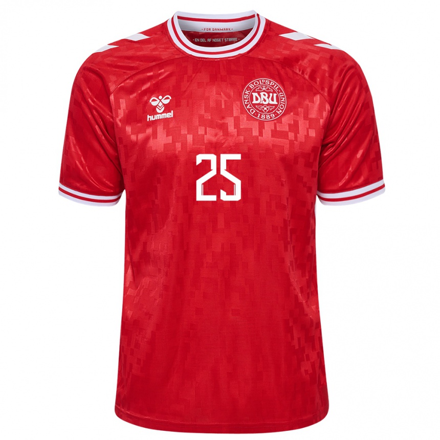 キッズフットボールデンマークラスムス・ニッセン#25赤ホームシャツ24-26ジャージーユニフォーム