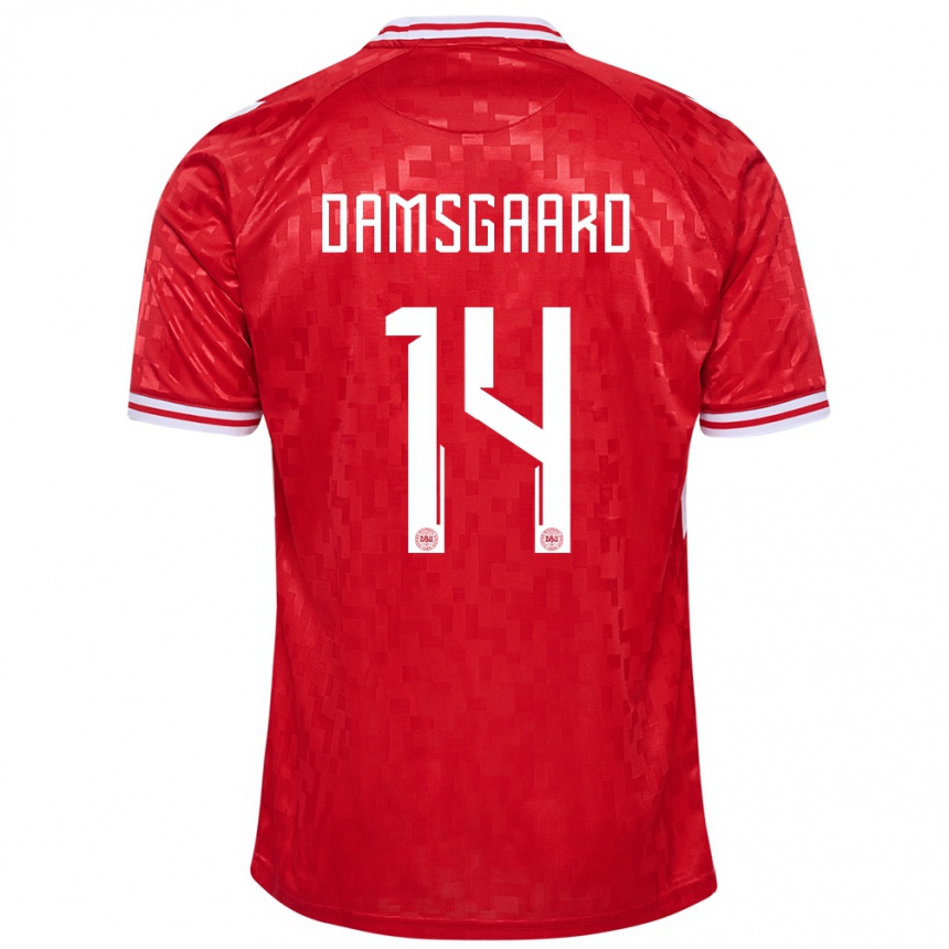 キッズフットボールデンマークミッケル・ダムスゴー#14赤ホームシャツ24-26ジャージーユニフォーム