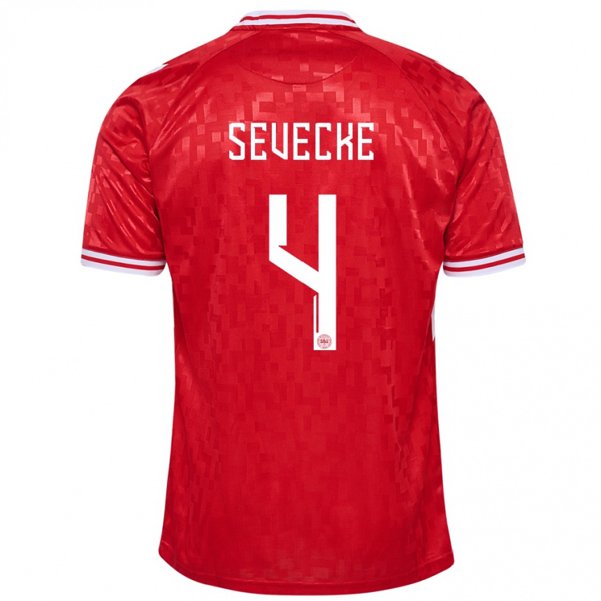 キッズフットボールデンマークリッケ・セベッケ#4赤ホームシャツ24-26ジャージーユニフォーム