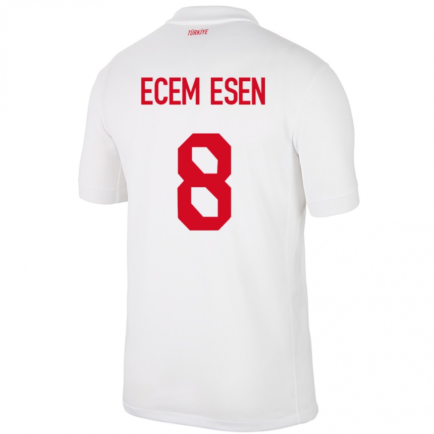 キッズフットボールトルコEmine Ecem Esen#8白ホームシャツ24-26ジャージーユニフォーム