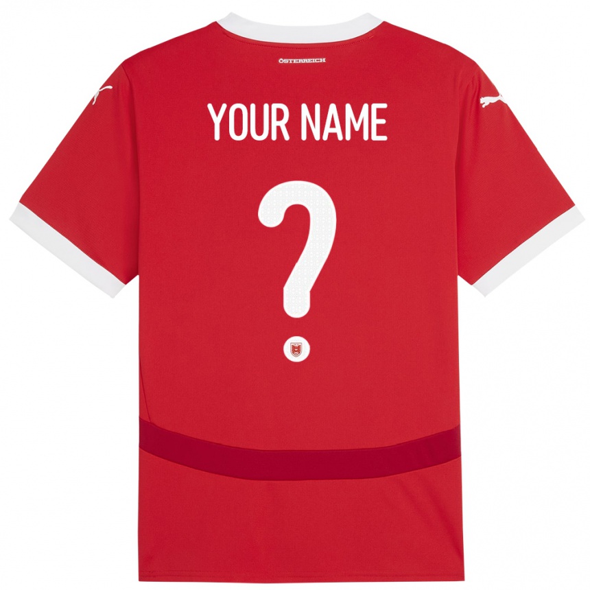 キッズフットボールオーストリアあなたの名前#0赤ホームシャツ24-26ジャージーユニフォーム