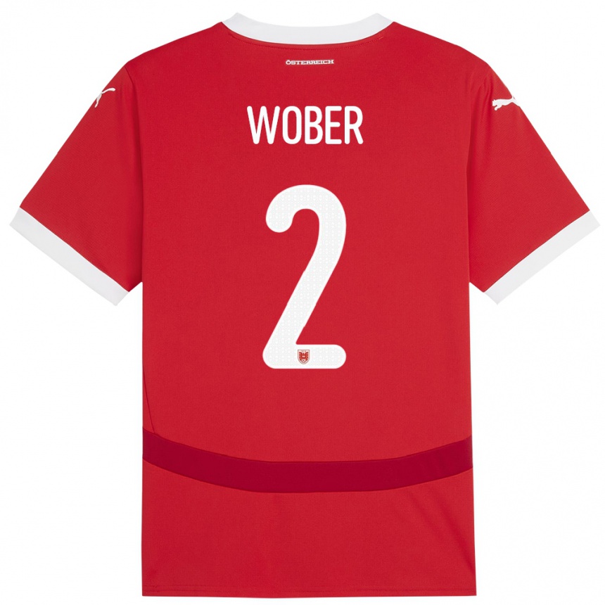 キッズフットボールオーストリアMaximilian Wöber#2赤ホームシャツ24-26ジャージーユニフォーム