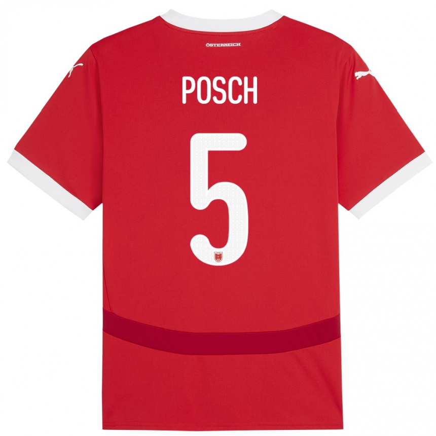 キッズフットボールオーストリアシュテファン・ポッシュ#5赤ホームシャツ24-26ジャージーユニフォーム