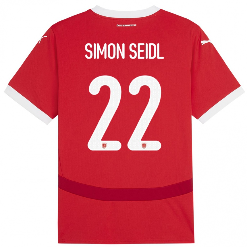 キッズフットボールオーストリアSimon Seidl#22赤ホームシャツ24-26ジャージーユニフォーム