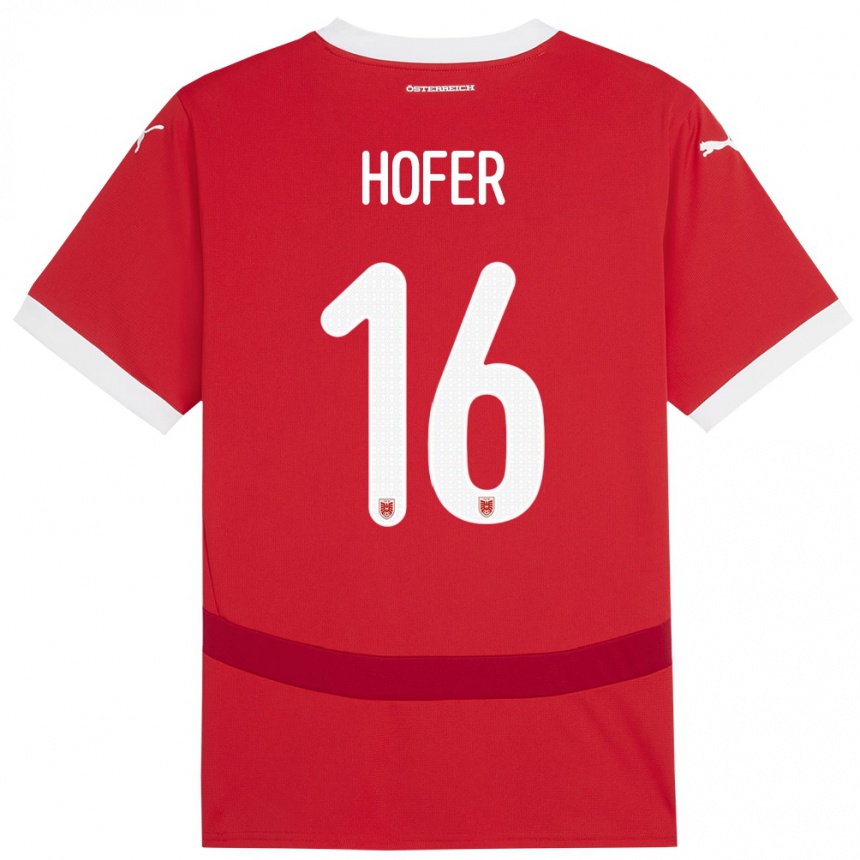 キッズフットボールオーストリアラファエル・ホーファー#16赤ホームシャツ24-26ジャージーユニフォーム
