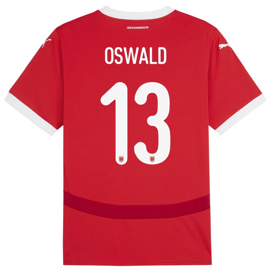 キッズフットボールオーストリアMoritz Oswald#13赤ホームシャツ24-26ジャージーユニフォーム