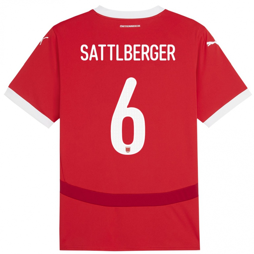 キッズフットボールオーストリアNikolas Sattlberger#6赤ホームシャツ24-26ジャージーユニフォーム