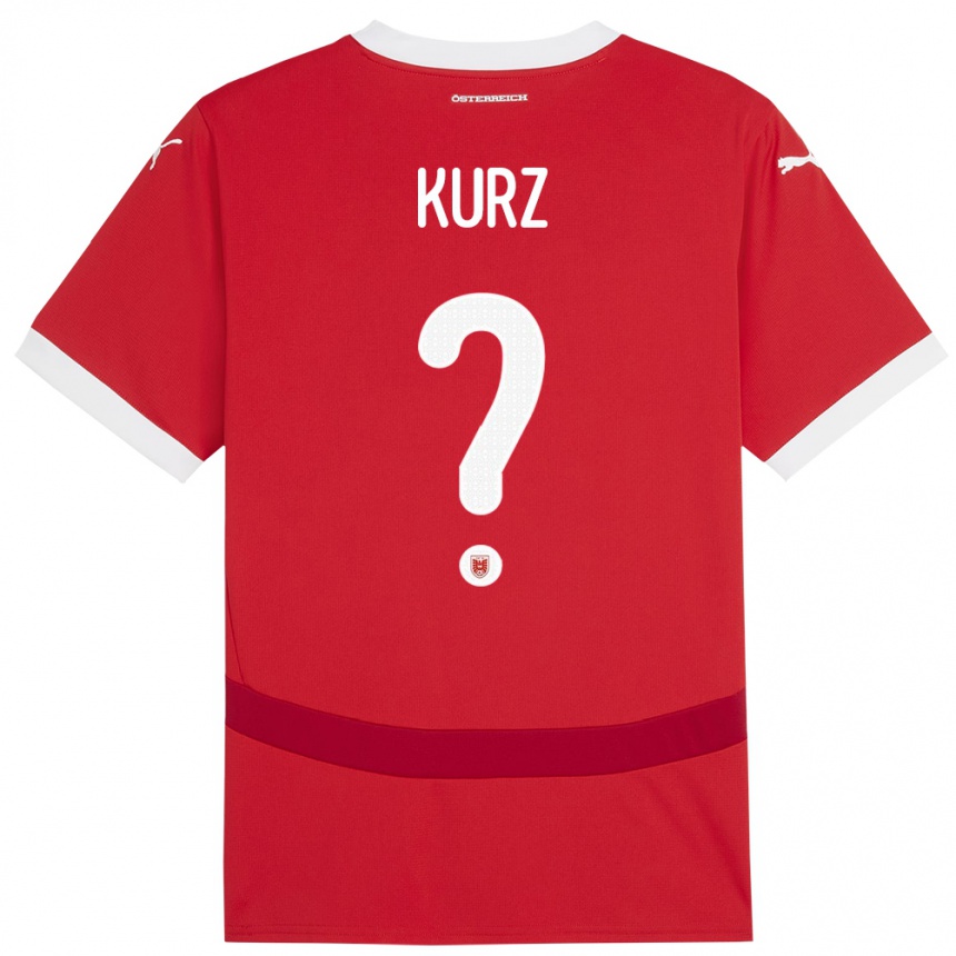 キッズフットボールオーストリアMarcel Kurz#0赤ホームシャツ24-26ジャージーユニフォーム