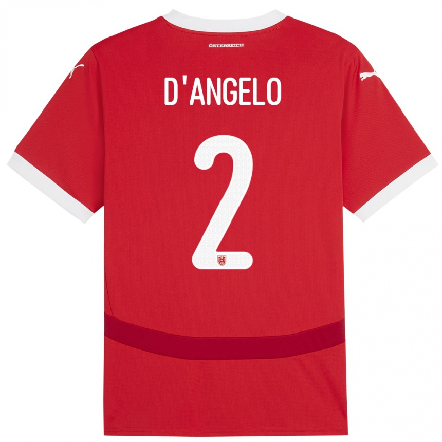 キッズフットボールオーストリアChiara D’angelo#2赤ホームシャツ24-26ジャージーユニフォーム