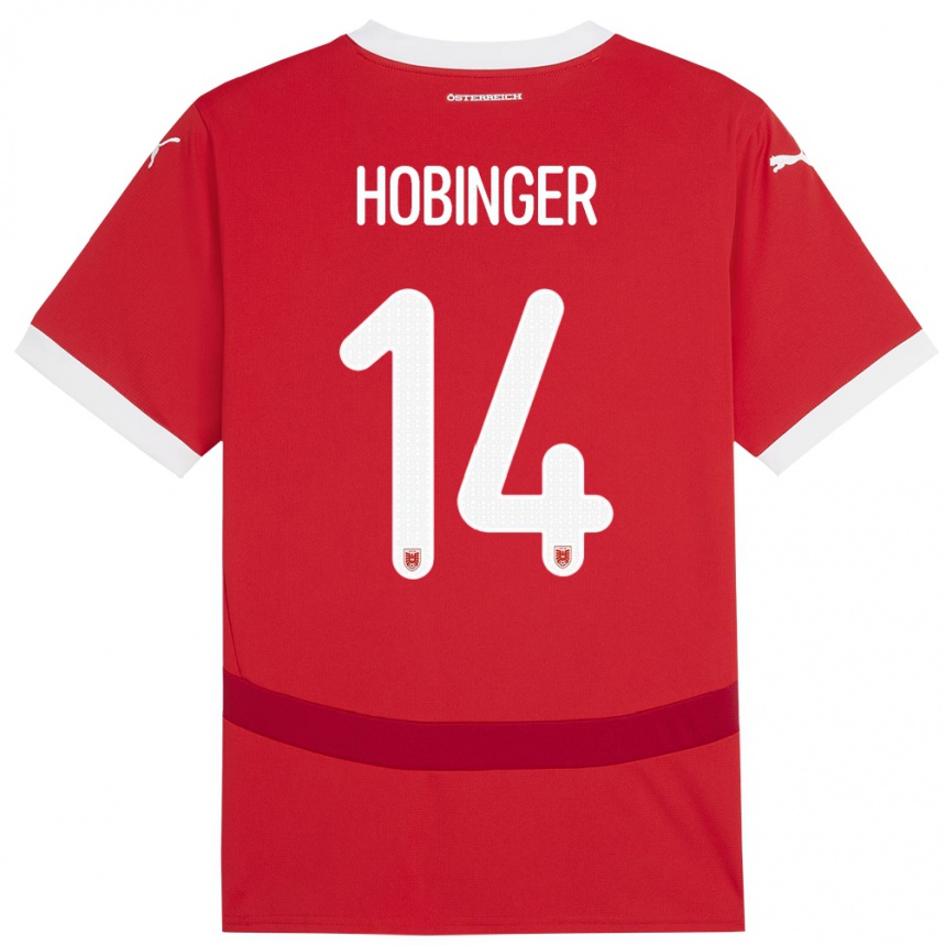 キッズフットボールオーストリアマリー・ヘビンガー#14赤ホームシャツ24-26ジャージーユニフォーム