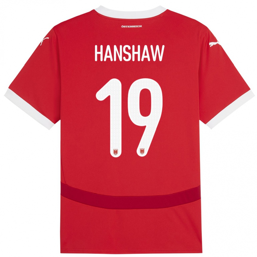 キッズフットボールオーストリアVerena Hanshaw#19赤ホームシャツ24-26ジャージーユニフォーム