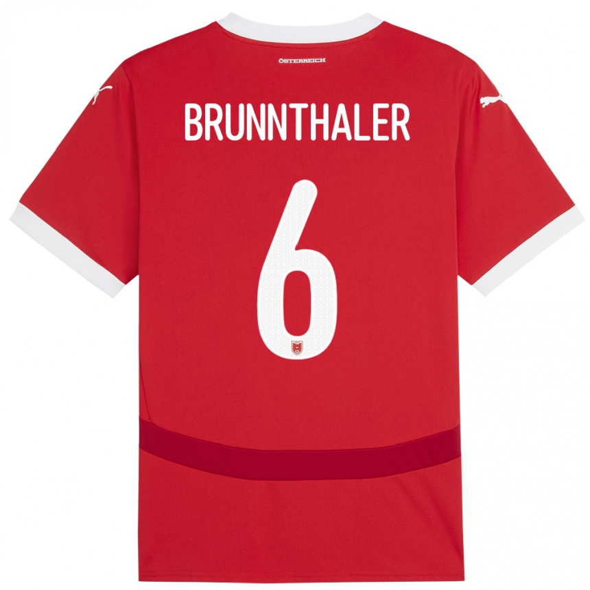 キッズフットボールオーストリアMelanie Brunnthaler#6赤ホームシャツ24-26ジャージーユニフォーム