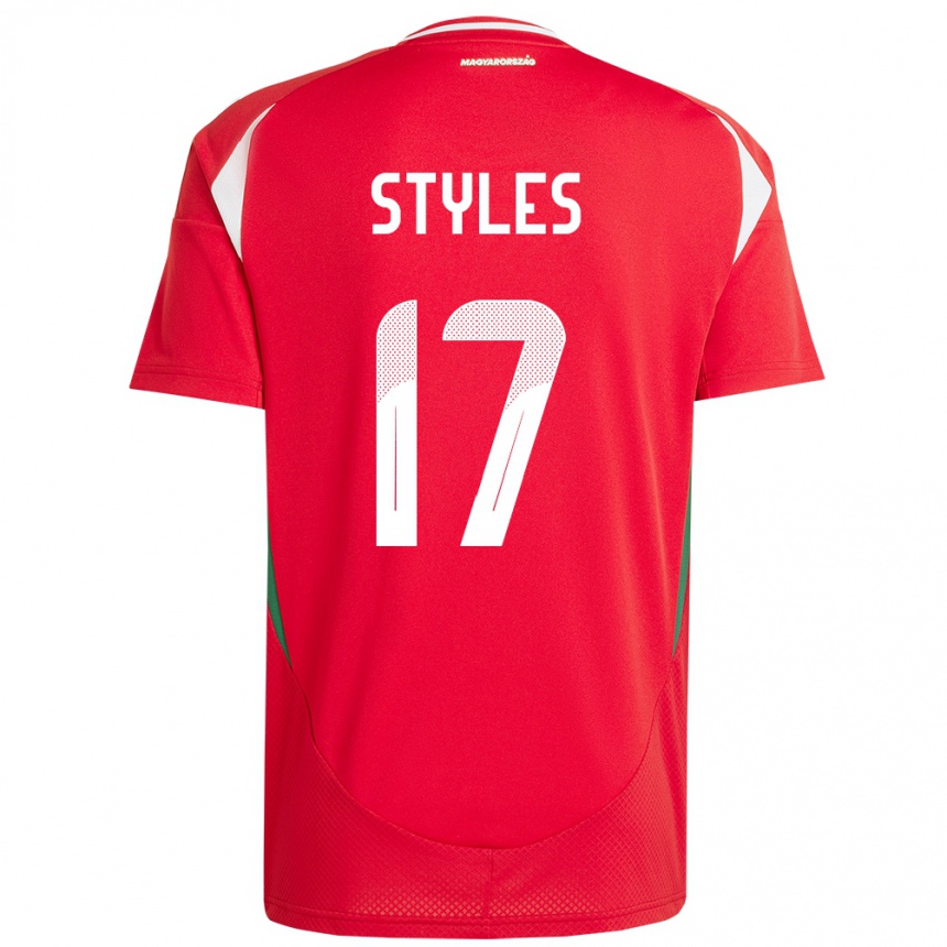 キッズフットボールハンガリーカラム・スタイルズ#17赤ホームシャツ24-26ジャージーユニフォーム