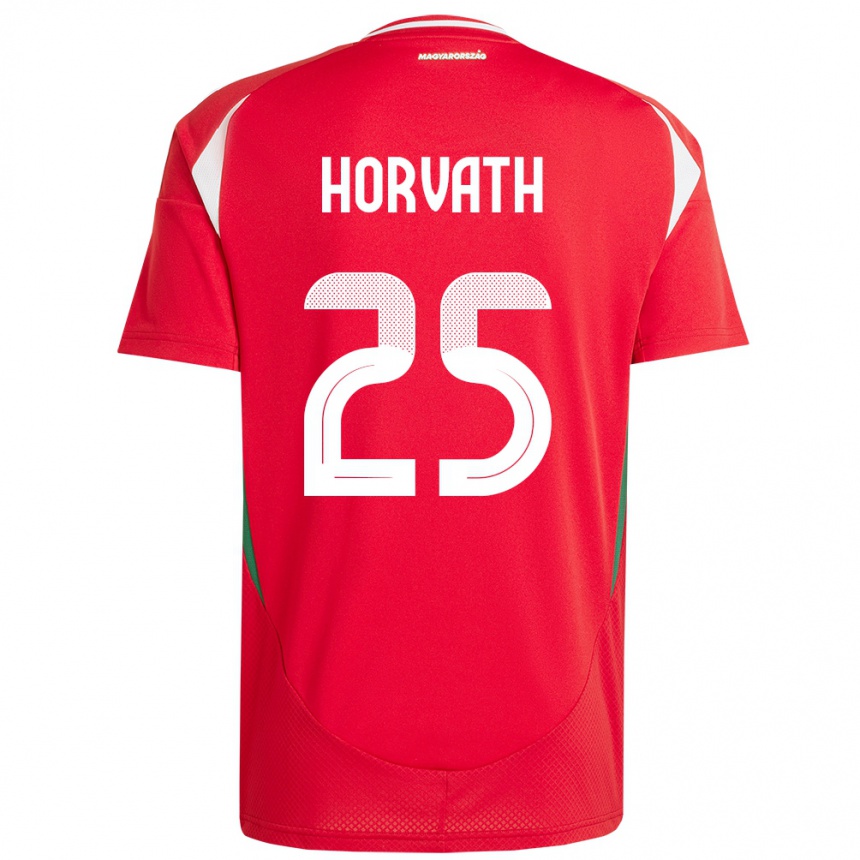 キッズフットボールハンガリークリストフェル・ホルヴァート#25赤ホームシャツ24-26ジャージーユニフォーム