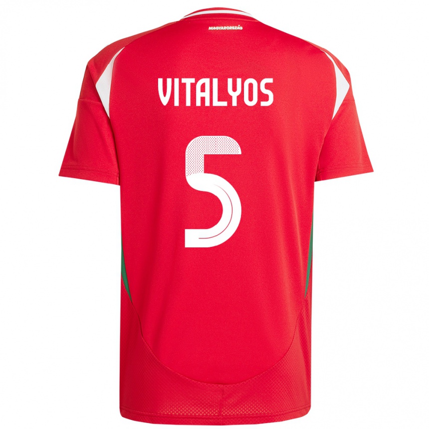 キッズフットボールハンガリーViktor Vitályos#5赤ホームシャツ24-26ジャージーユニフォーム