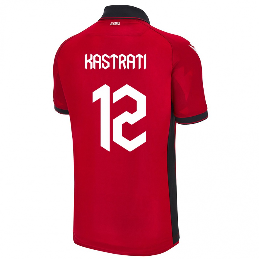 キッズフットボールアルバニアエルハン・カストラティ#12赤ホームシャツ24-26ジャージーユニフォーム