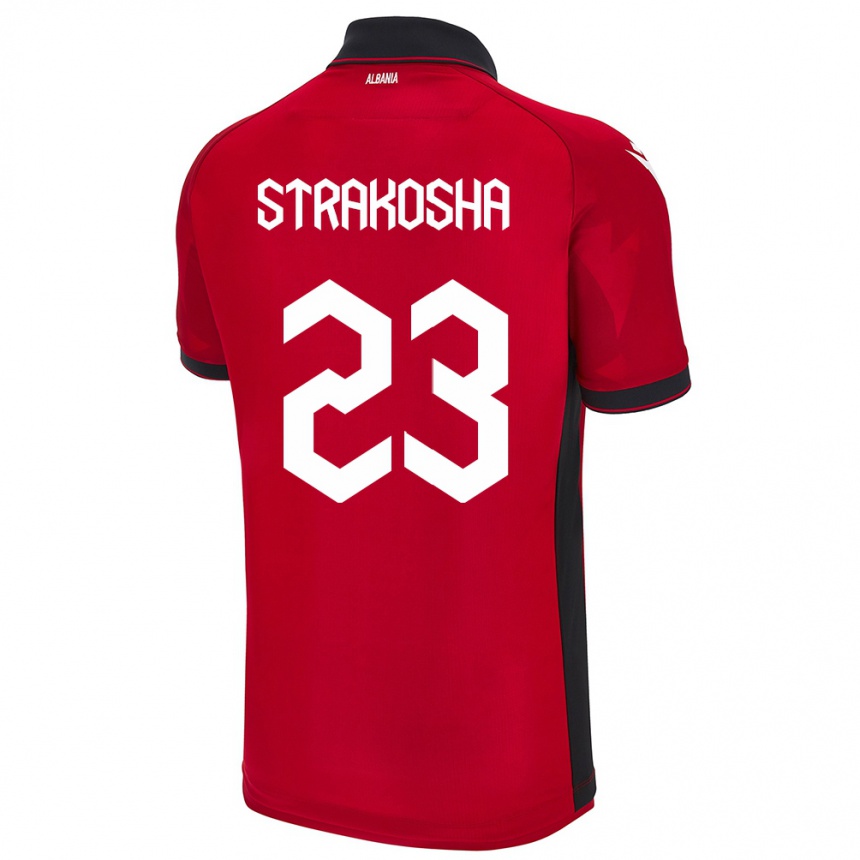 キッズフットボールアルバニアトーマス・ストラコシャ#23赤ホームシャツ24-26ジャージーユニフォーム