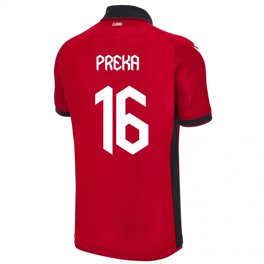 キッズフットボールアルバニアMarcelino Preka#16赤ホームシャツ24-26ジャージーユニフォーム
