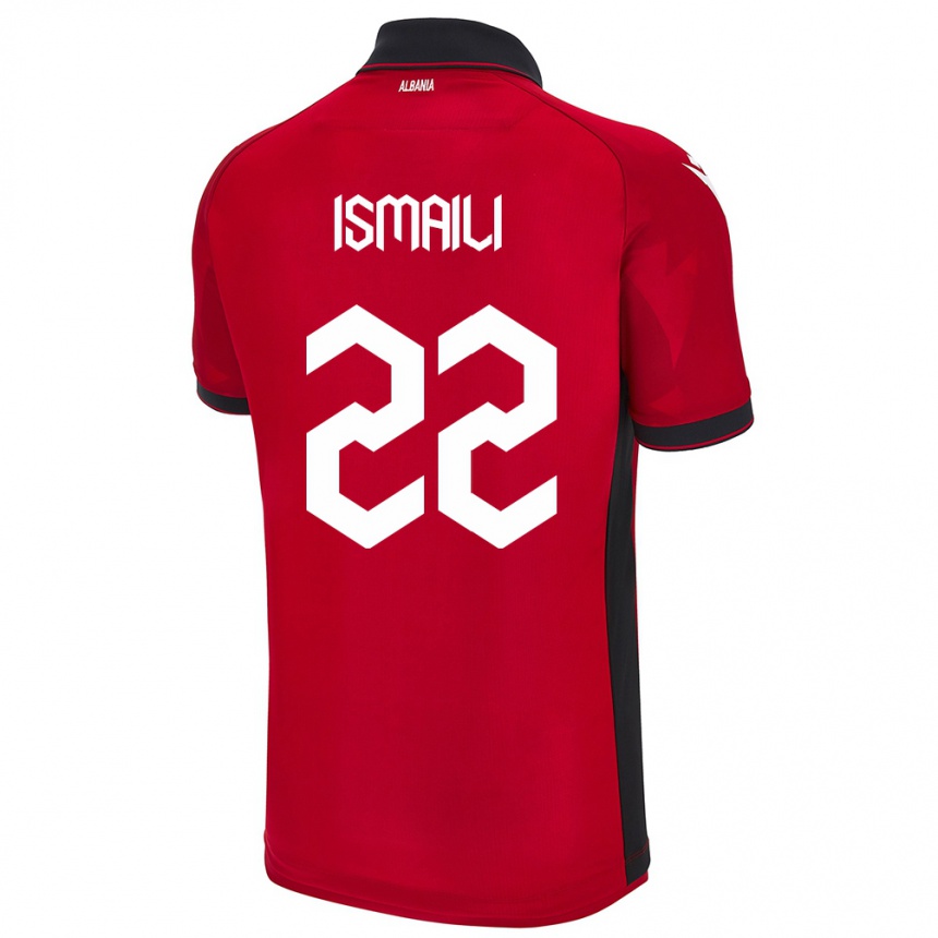 キッズフットボールアルバニアYsni Ismaili#22赤ホームシャツ24-26ジャージーユニフォーム