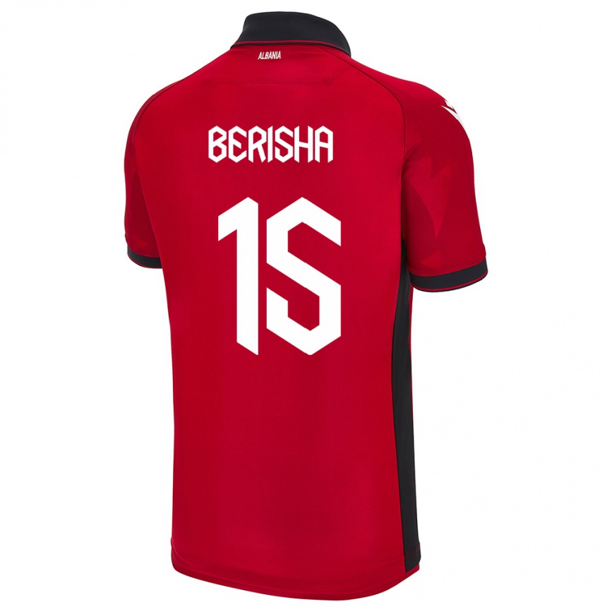 キッズフットボールアルバニアGresa Berisha#15赤ホームシャツ24-26ジャージーユニフォーム