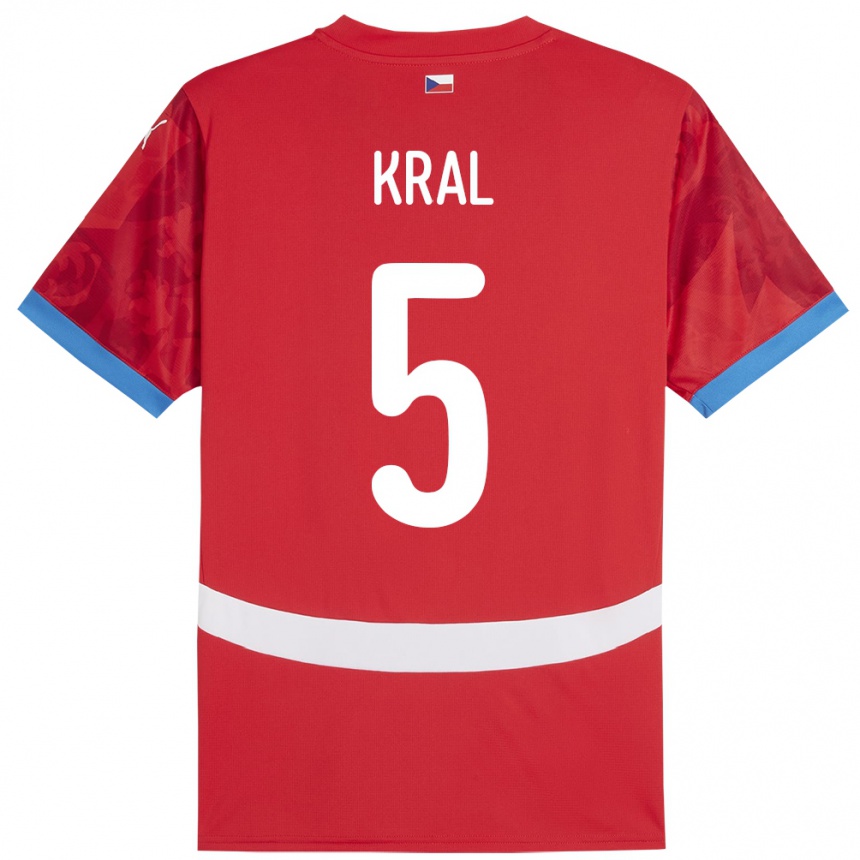 キッズフットボールチェコTomas Kral#5赤ホームシャツ24-26ジャージーユニフォーム